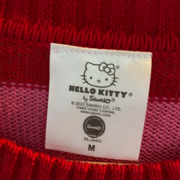 Hello Kitty by Sanrio, women’s medium, pink and red stripe sweater with Kitty - Picture 2 of 5